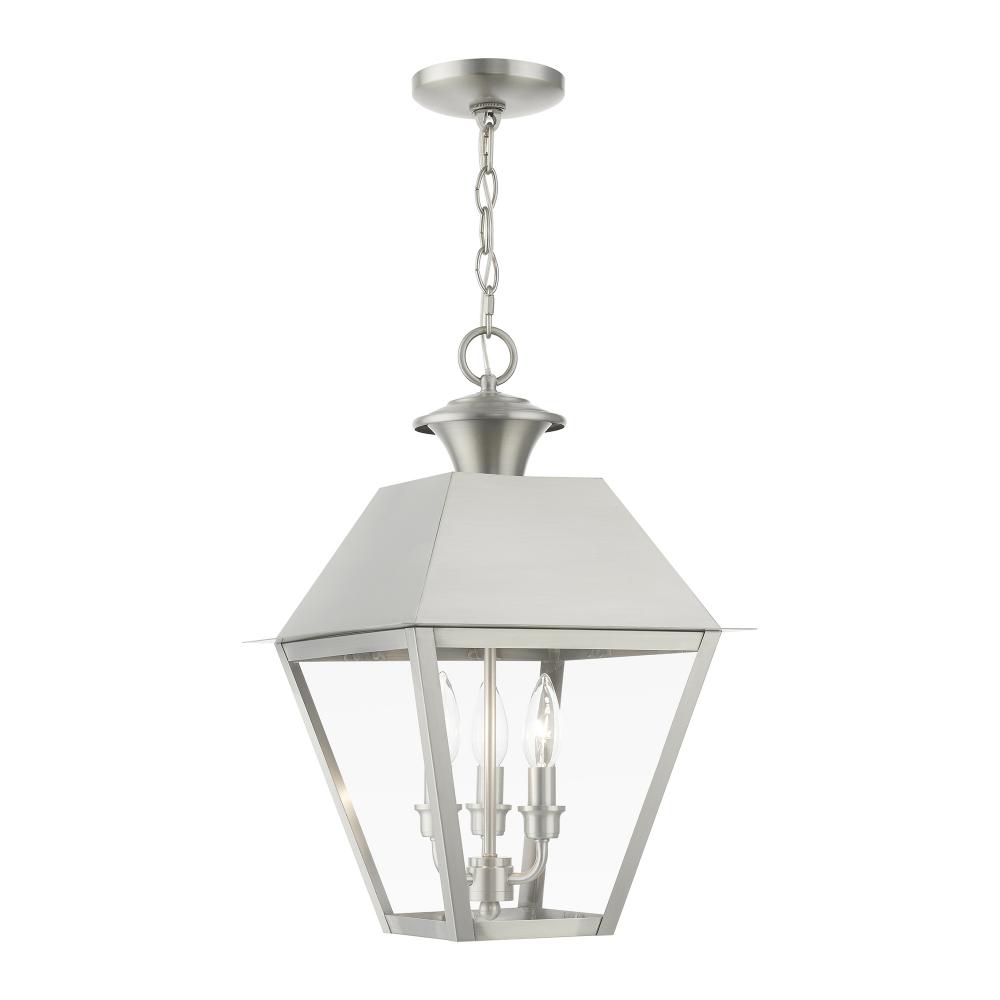 3 Light Brushed Nickel Outdoor Large Pendant Lantern