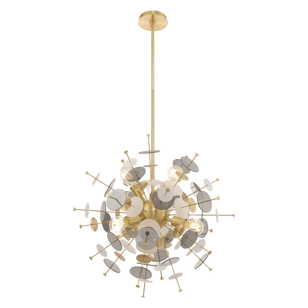 6 Lt Satin Brass Pendant Chandelier