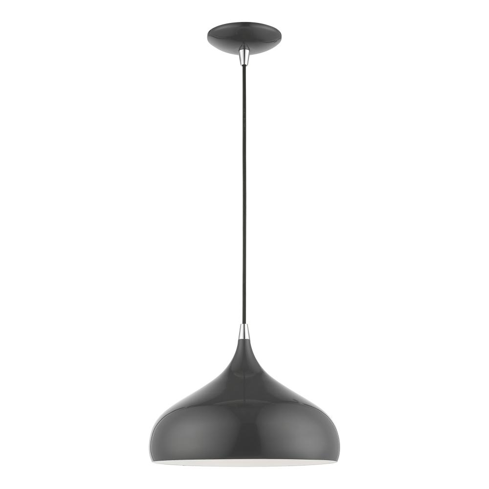 1 Light Shiny Dark Gray with Polished Chrome Accents Pendant