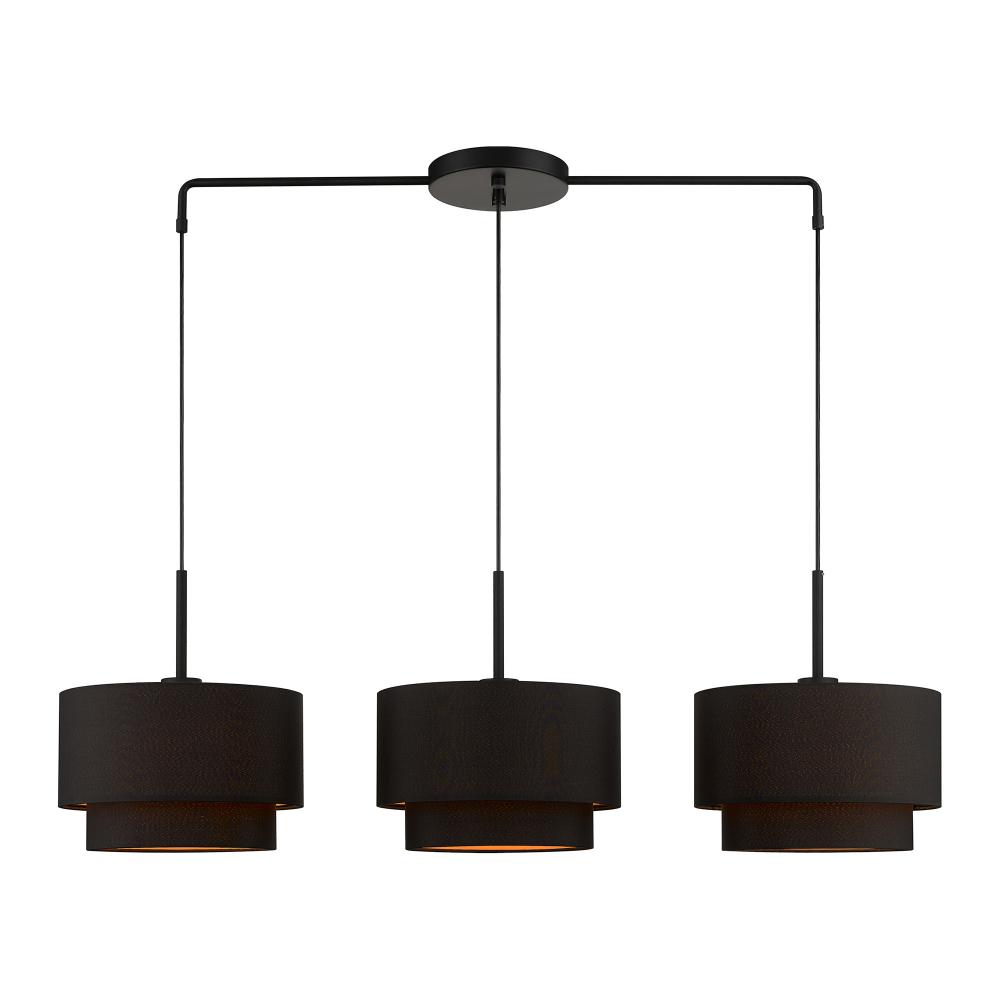 3 Light Black Large Linear Chandelier