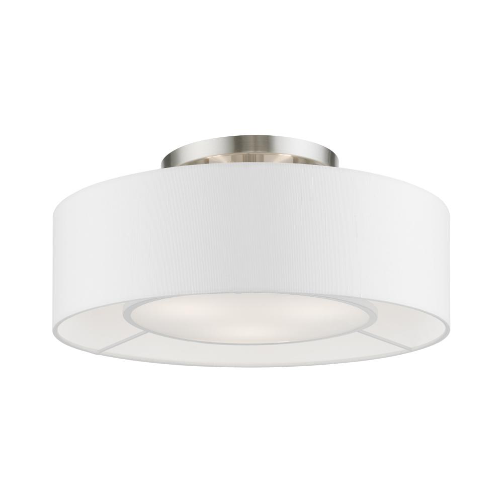 3 Light Brushed Nickel with Shiny White Accents Semi-Flush