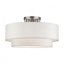 Livex Lighting 50306-91 - 3 Light Brushed Nickel Large Semi-Flush with Hand Crafted Off-White Color Fabric Hardback Shades