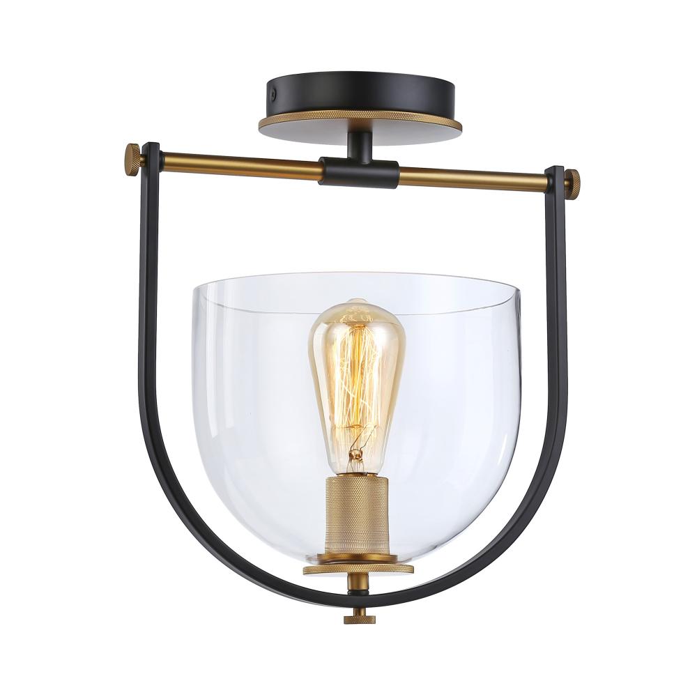 Cheshire Collection 1-Light Semi-Flush Mount, Black & Brass