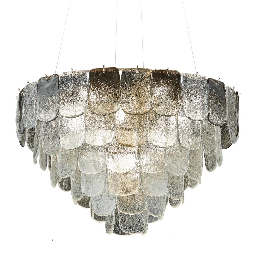 Bianca 19 Light Chandelier, Polished Nickel, Crystalline Smoke with Piastra Type Glassware