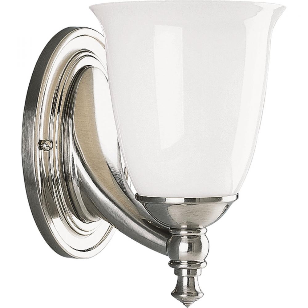 Victorian Collection One-Light Brushed Nickel White Opal Glass Farmhouse  Bath Vanity Light P3027-09 Bright City Lights