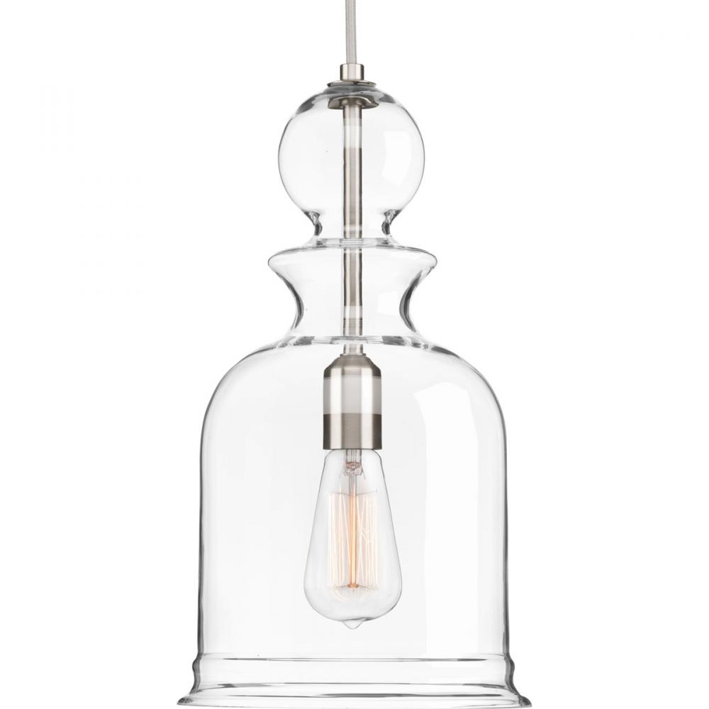 Staunton Collection One-Light Brushed Nickel Clear Glass Global Pendant Light