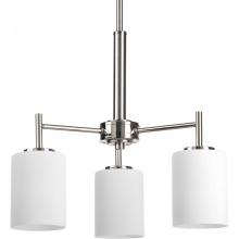  P4318-104 - Replay Collection Three-Light Polished Nickel Etched White Glass Modern Chandelier Light