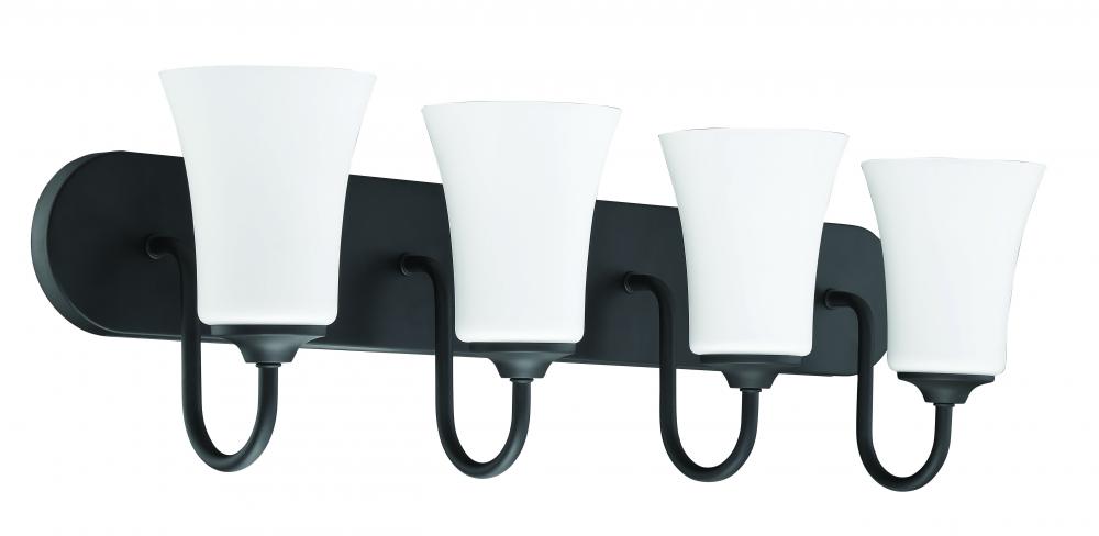 Gwyneth 4 Light Vanity in Flat Black (White Glass)