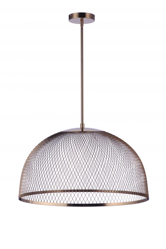 24.25” Diameter Sculptural Statement Metal Mesh Dome Pendant in Satin Brass