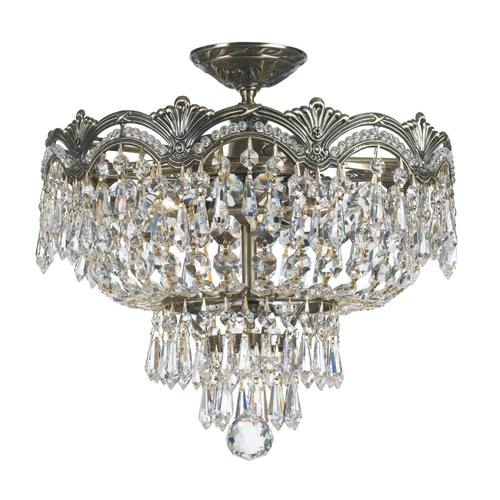 Majestic 3 Light Hand Cut Crystal Historic Brass Semi Flush Mount