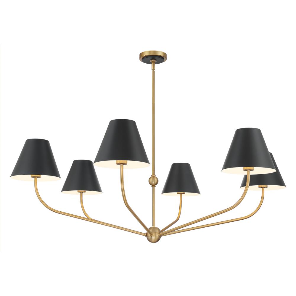 Xavier 6 Light Vibrant Gold + Matte Black Chandelier