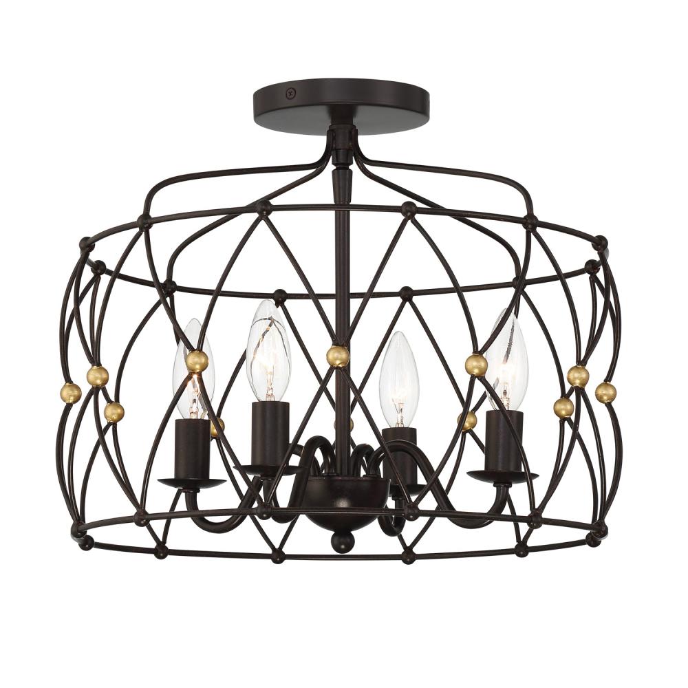 Zucca 4 Light English Bronze + Antique Gold Semi Flush Mount