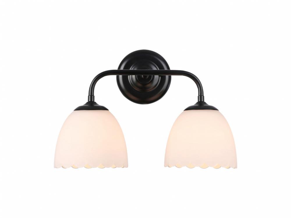 Dorinda 2-Light Vanity Light in Matte Black with Opal Glass