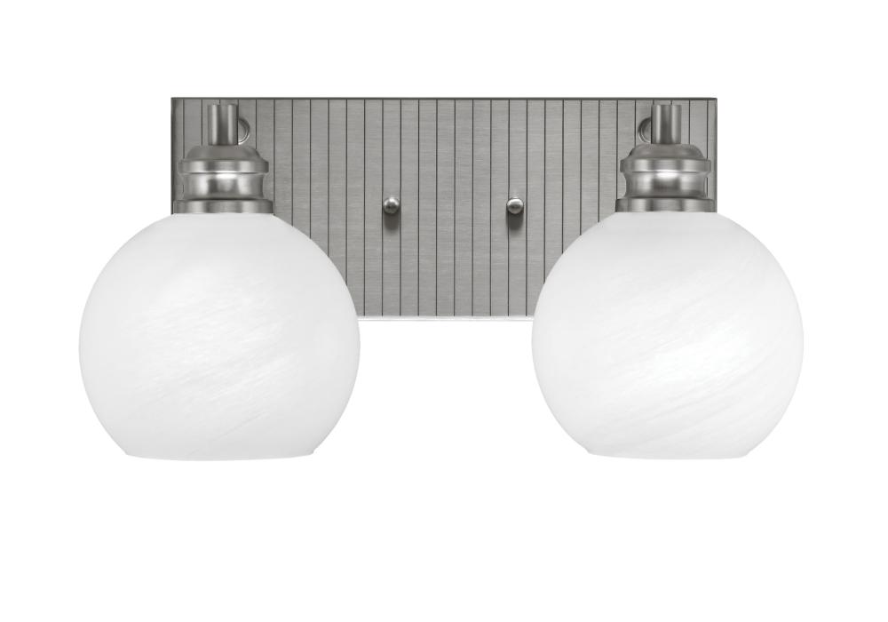 Edge 2 Light Bath Bar, Brushed Nickel Finish, 5.75" White Marble Glass