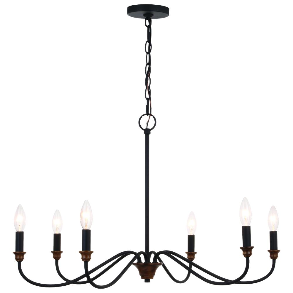 Annabelle 30-in. 6 Light Chandelier Matte Black and Brushed Walnut