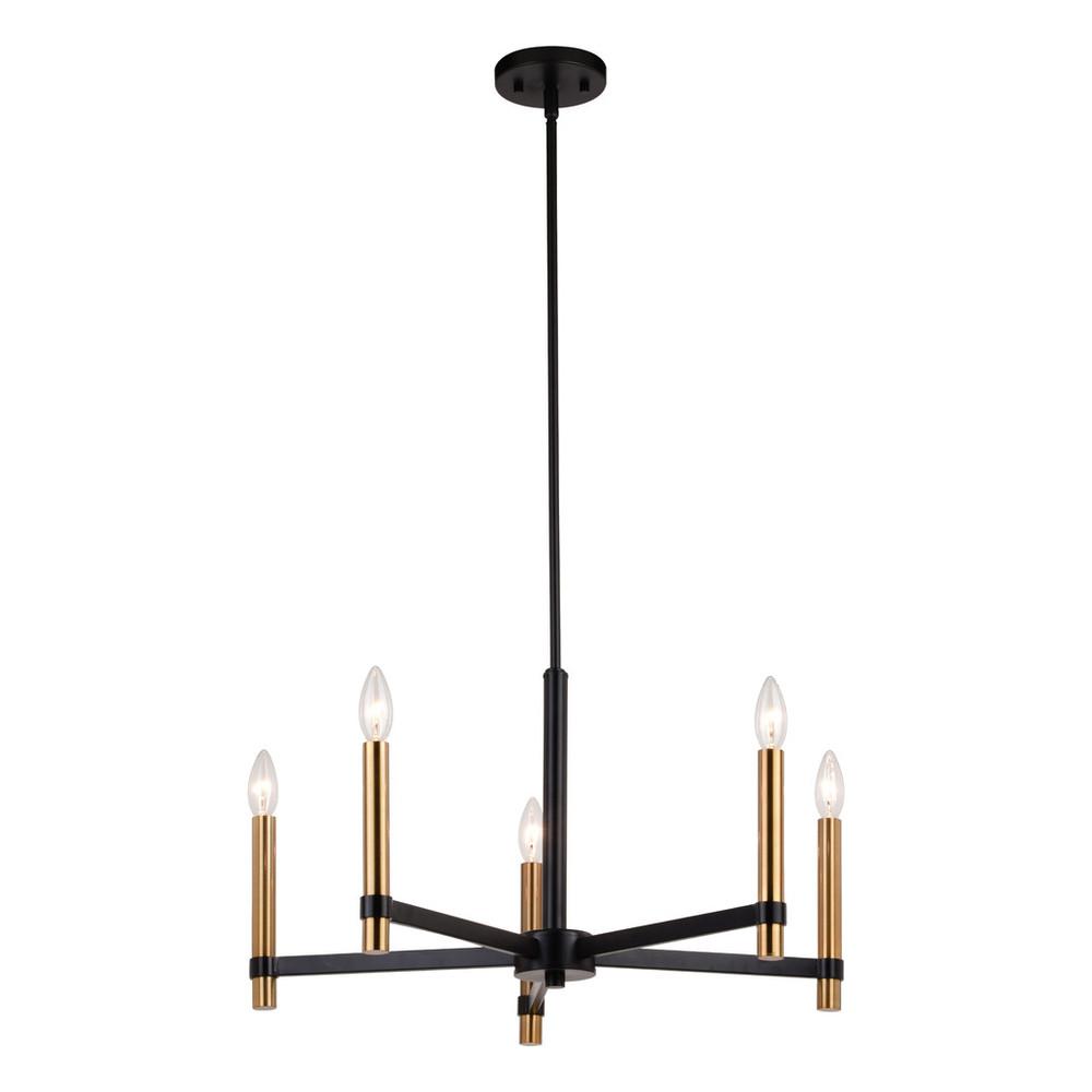 Damen 25-in. 5 Light Chandelier Matte Black and Natural Brass