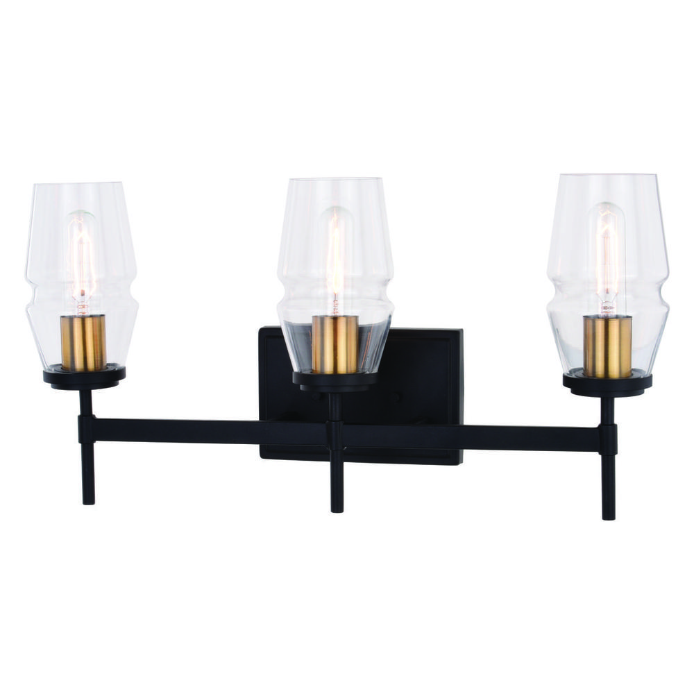 Warren 3 Light Vanity Light Matte Black and Brushed Brass