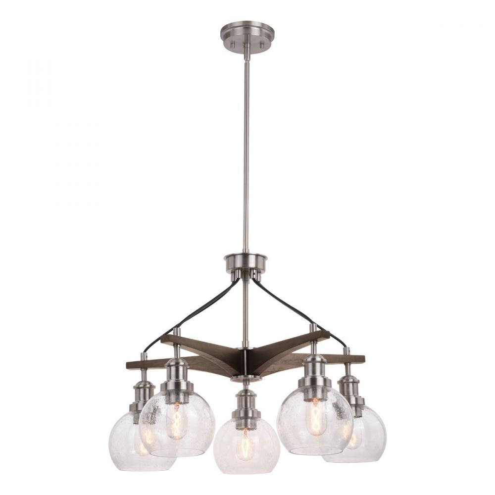 Avondale 5 Light Chandelier Satin Nickel and Dark Sycamore