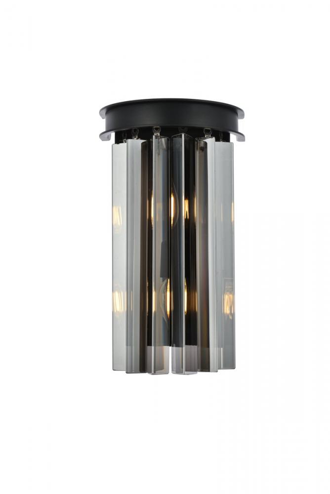 Sydney 2 Light Matte Black Wall Sconce Silver Shade (Grey) Royal Cut Crystal