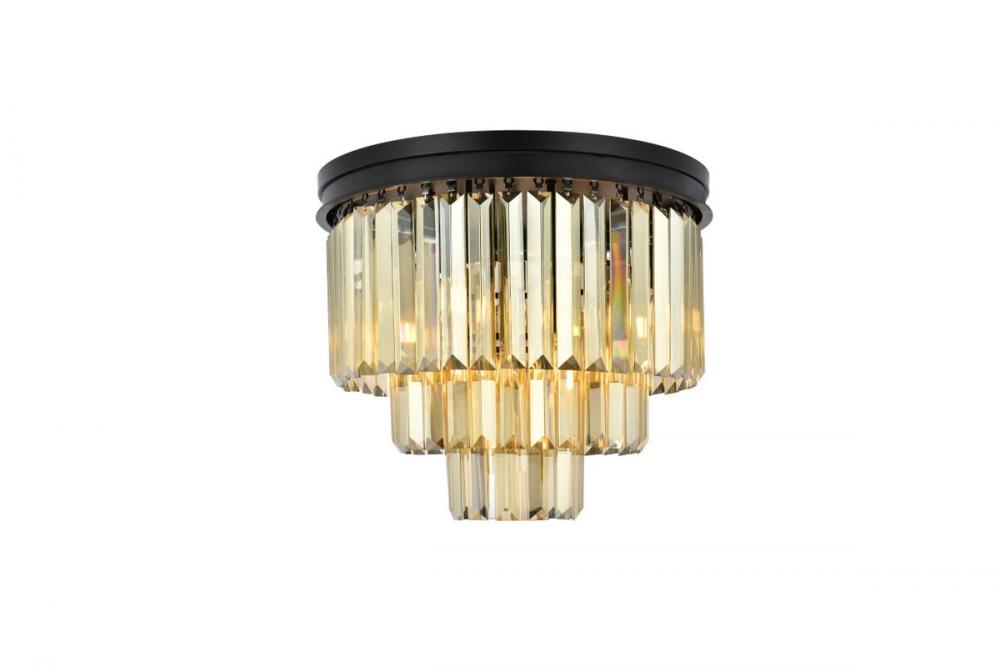 Sydney 9 Light Matte Black Flush Mount Golden Teak (Smoky) Royal Cut Crystal