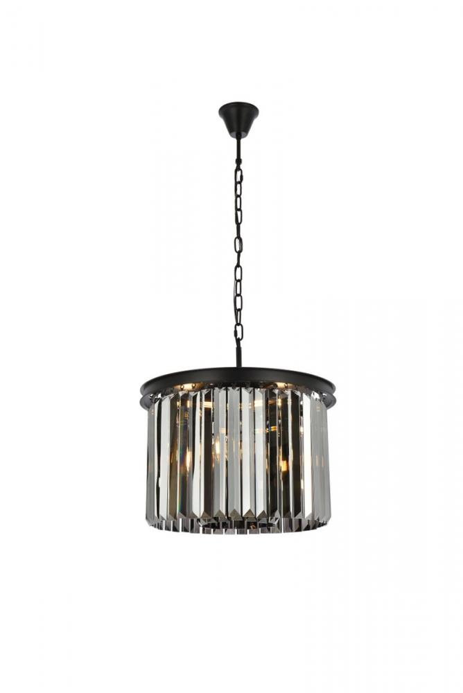 Sydney 6 Light Matte Black Pendant Silver Shade (Grey) Royal Cut Crystal