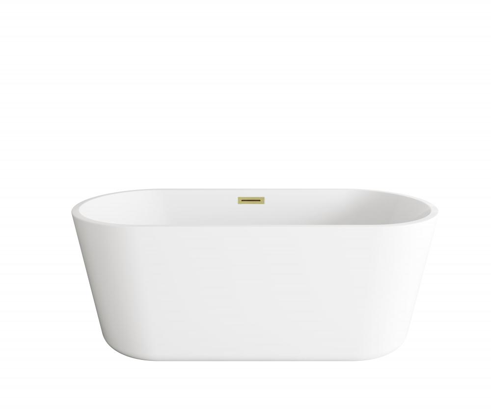 59 inch Soaking Bathtub in Glossy White with Brushed Gold Trim