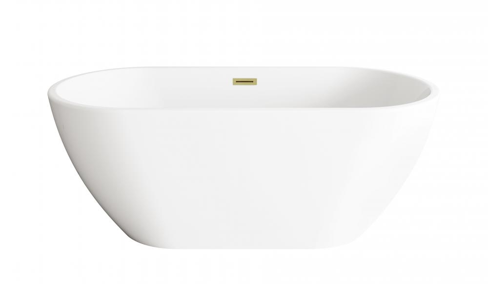 59 inch Bathtub in Glossy White with Brushed Gold Trim