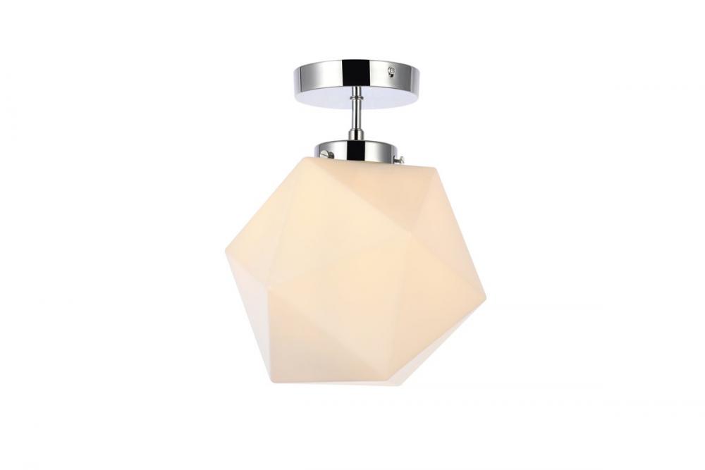 Lawrence 1 Light Chrome and White Glass Flush Mount