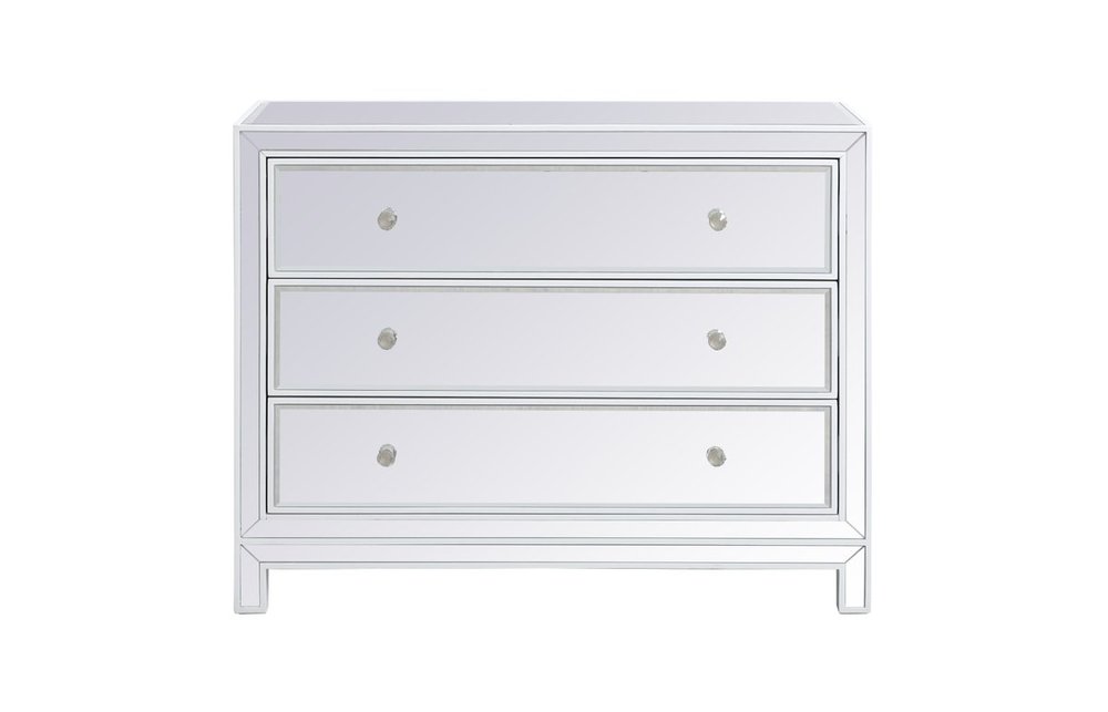 40 inch mirrored three drawer cabinet in white