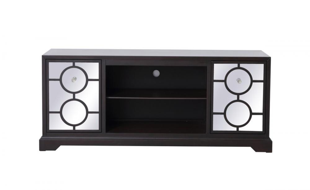 60 In. Mirrored Tv Cabinet Stand in Dark Walnut