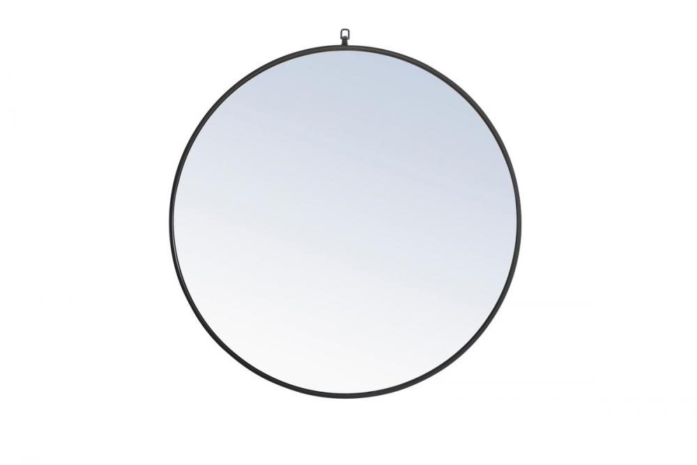 Metal Frame Round Mirror with Decorative Hook 36 Inch Black Finish