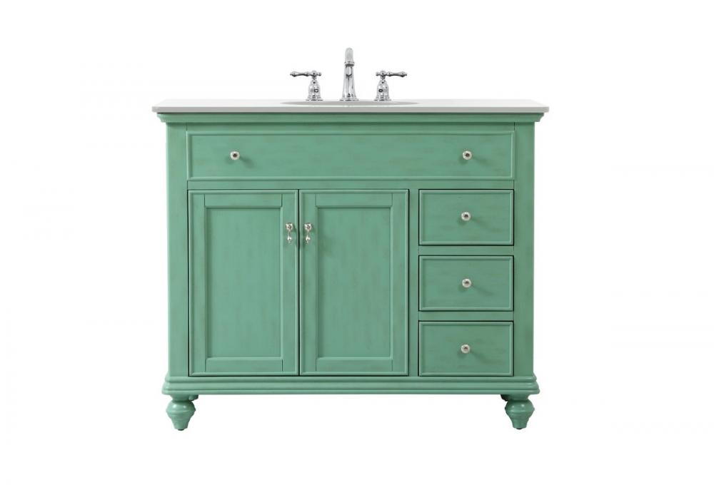 42 Inch Single Bathroom Vanity in Vintage Mint with Ivory White Engineered Marble