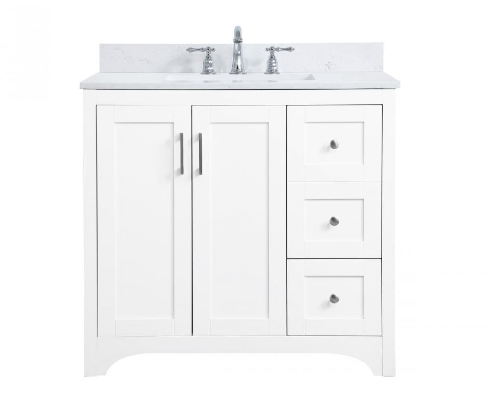 36 inch Single Bathroom Vanity in White with Backsplash