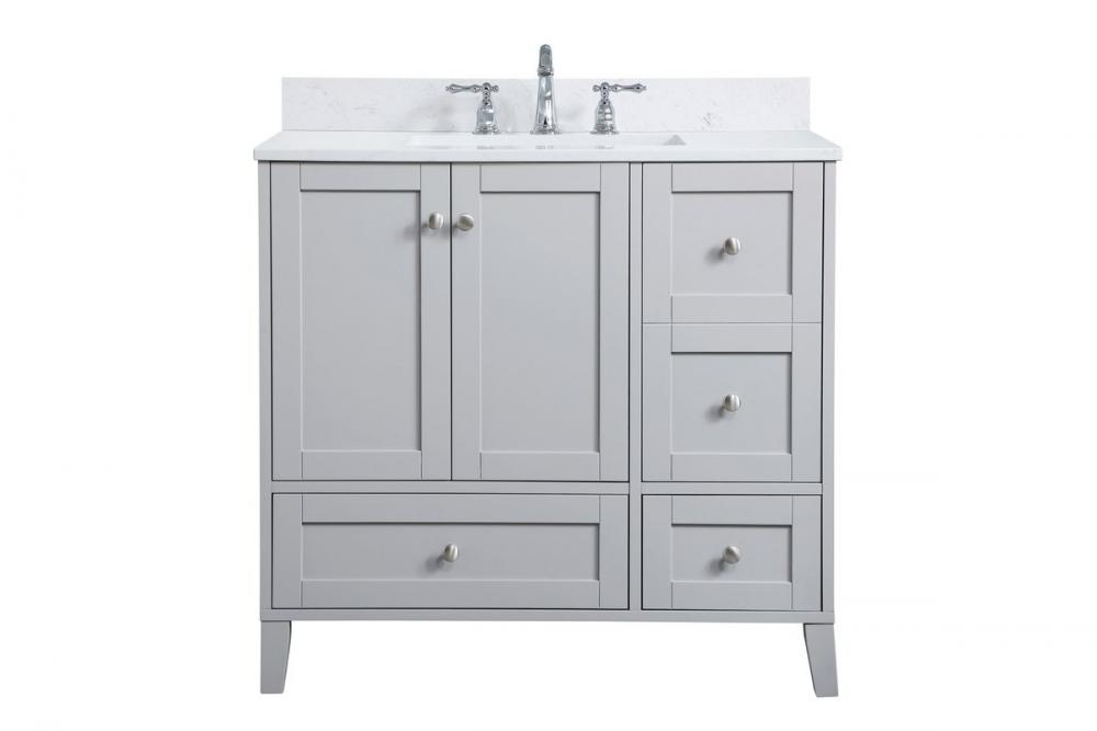 36 inch Single Bathroom Vanity in Grey with Backsplash