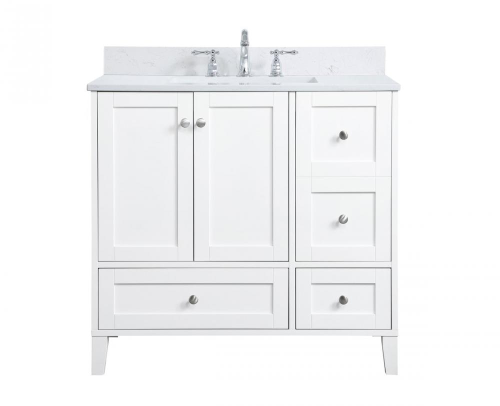 36 inch Single Bathroom Vanity in White with Backsplash