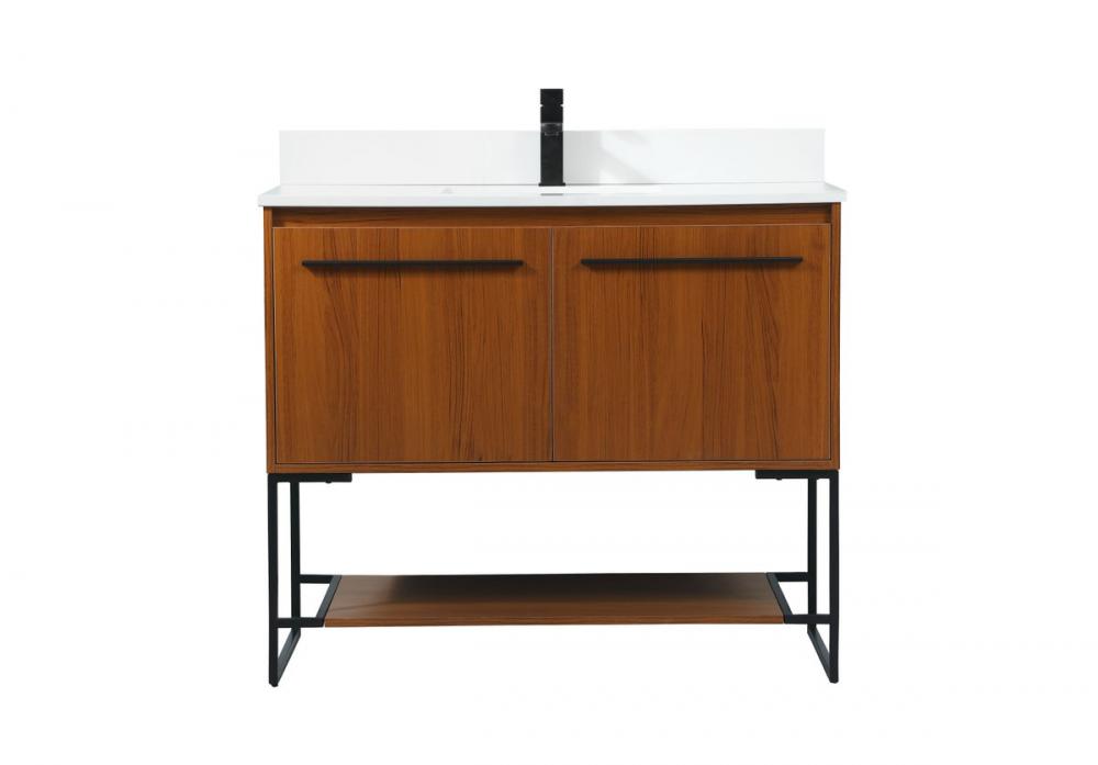 40 inch Single bathroom vanity in teak with backsplash