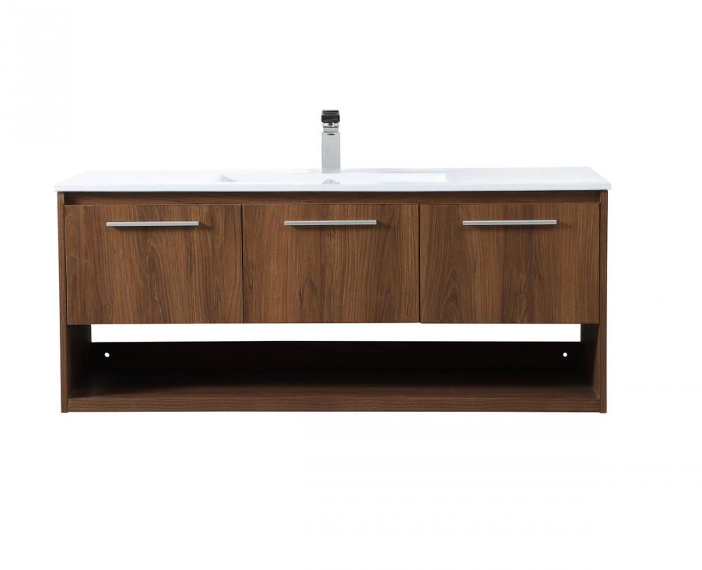 48 inch Single Bathroom Floating Vanity in Walnut Brown