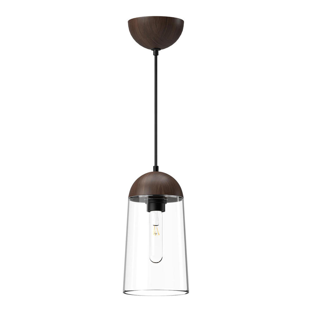 Emil 6-in Matte Black/Walnut 1 Light Pendant