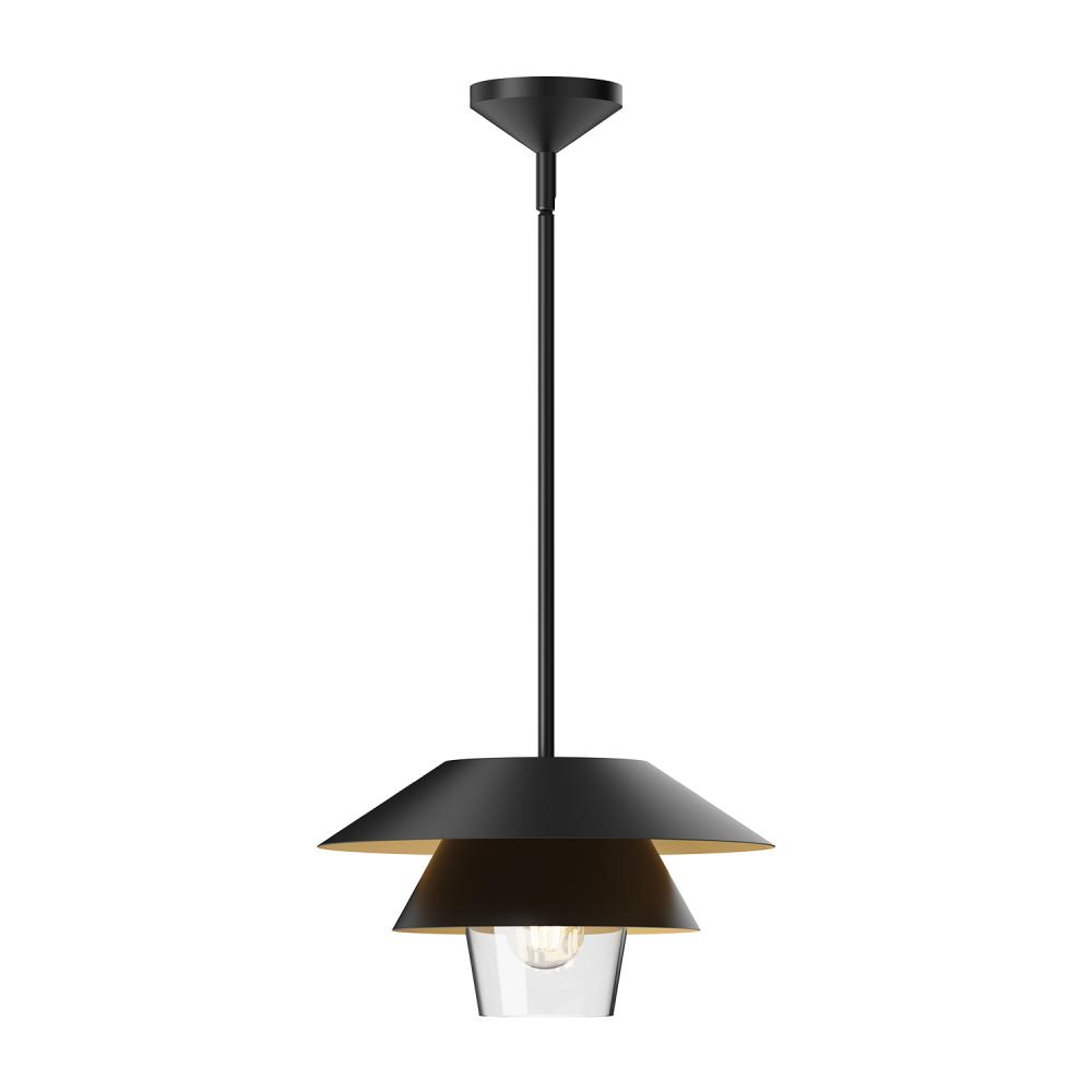 Tetsu 13-in Matte Black/Clear Glass 1 Light Pendant