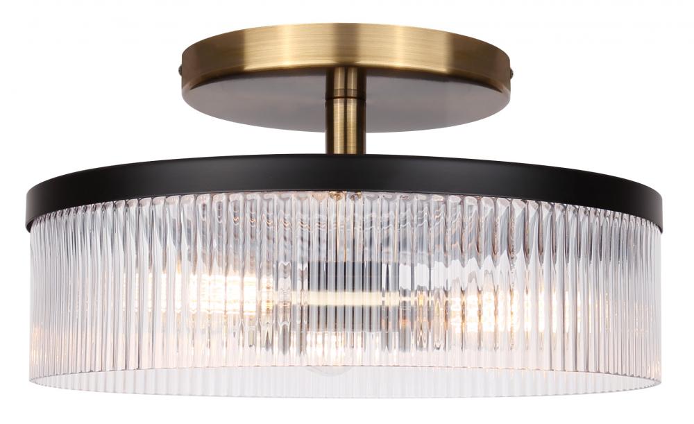 JENNER 15 in. 3-Light 60-Watt Contemporary Matte Black and Gold Semi-Flush Mount