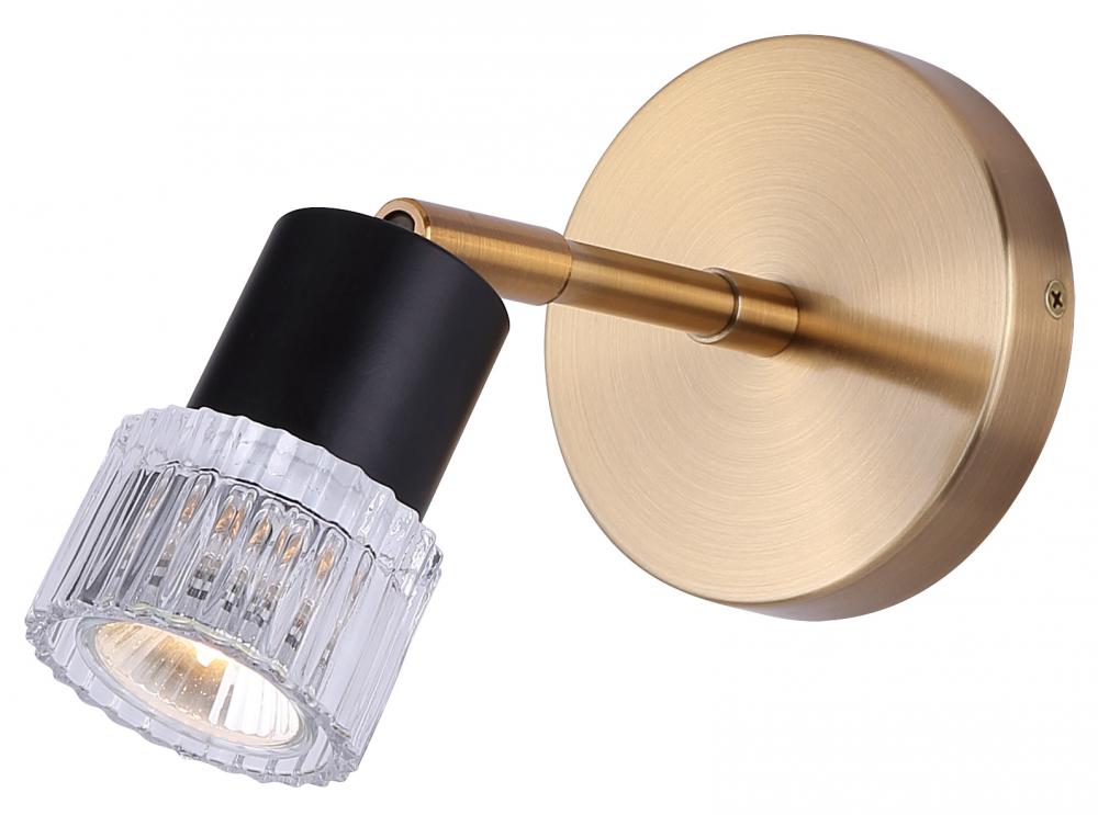 ELSEE 1 Light 4.75 in. Ceiling/Wall Matte Black and Gold Track Light Kit with Clear Ribbed Glass