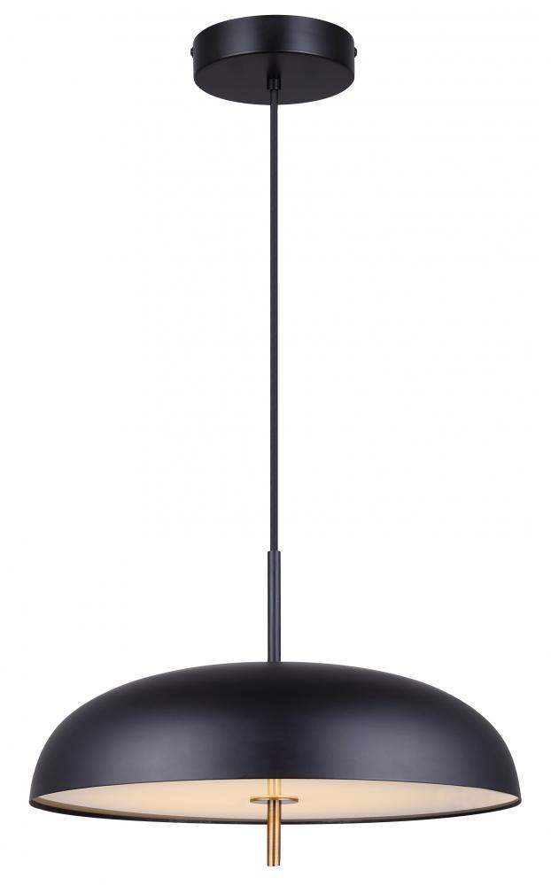 KELVIN 1 Light Integrated LED Matte Black and Gold Contemporary Pendant with Black Glass Shade