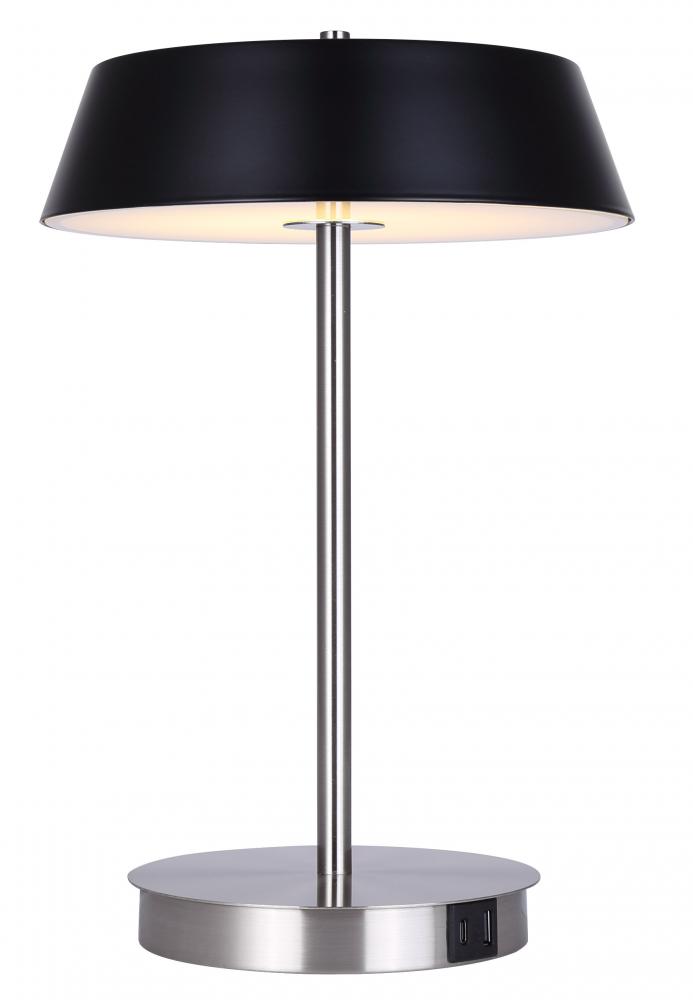 Jessa 14 in. Integrated LED Brushed Nickel Table Lamp with Matte Black Metal Shade, On/Off Touch