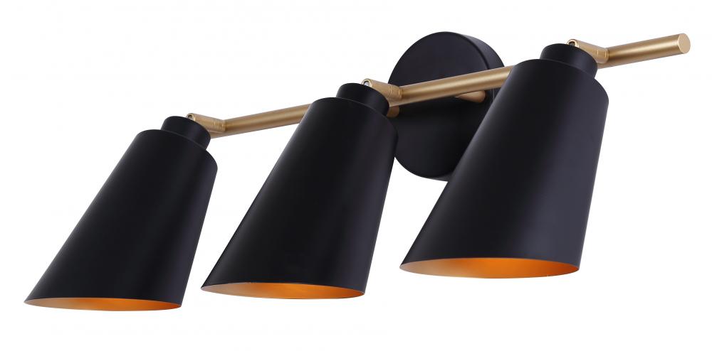 Rame 3 Light Vanity with Matte Black and Gold Finish and Matte Black with Gold Shade