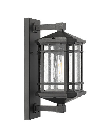 Medium Coach Light - Textured Black - Clear Seeded Glass