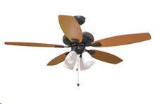 HOMEnhancements 18914 - 52" 5-Blade UFO Fan RB Oak/Walnut Blades 4-Light White Glass LED Kit