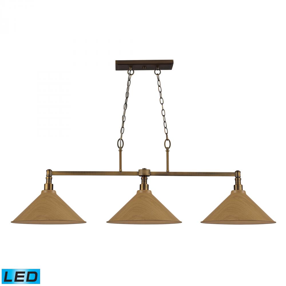 Three Light Brushed Antique Brass Pool Table Light